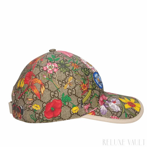 Load image 1 in gallery view. Gucci GG Supreme Flora Baseball Cap White