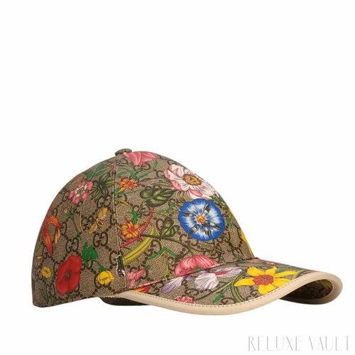 Load image 1 in gallery view. Gucci GG Supreme Flora Baseball Cap White