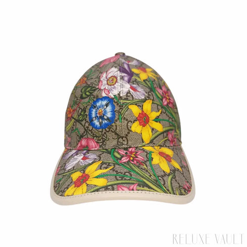 Load image 1 in gallery view. Gucci GG Supreme Flora Baseball Cap White