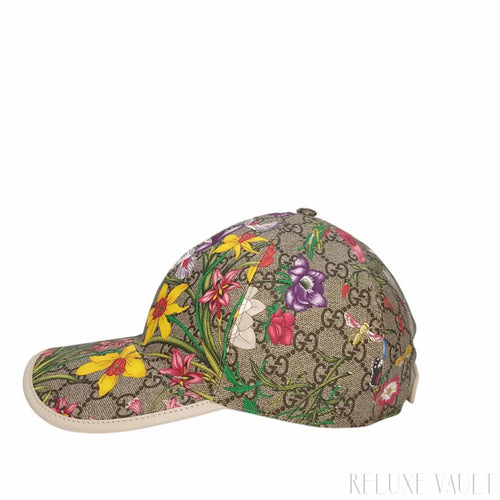 Load image 1 in gallery view. Gucci GG Supreme Flora Baseball Cap White