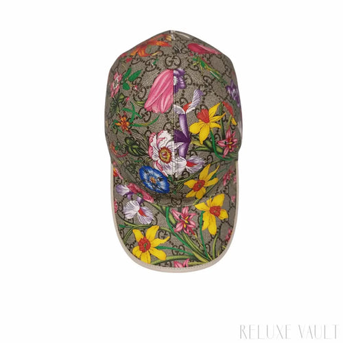 Load image 1 in gallery view. Gucci GG Supreme Flora Baseball Cap White