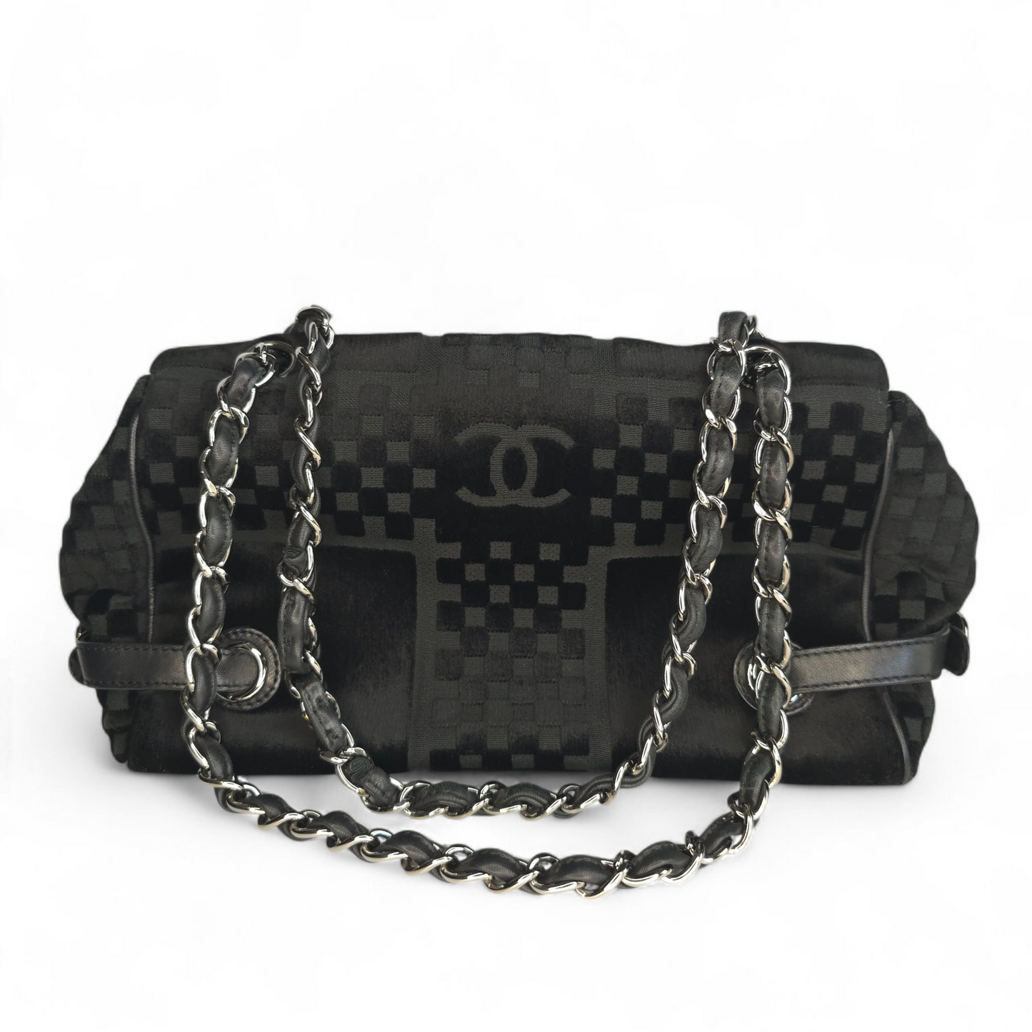 CC Velvet Checkered Flap Bag-Chanel-Reluxe Vault
