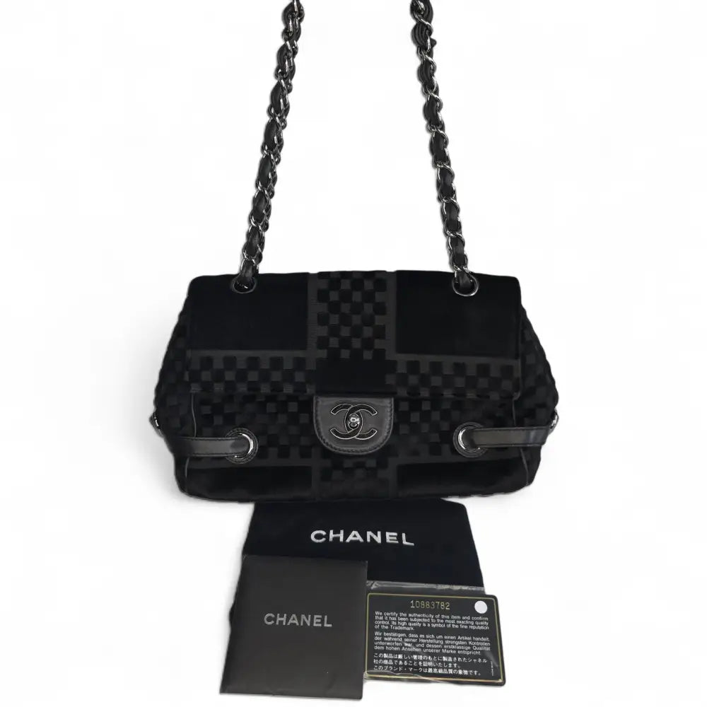 CC Velvet Checkered Flap Bag-Chanel-Reluxe Vault