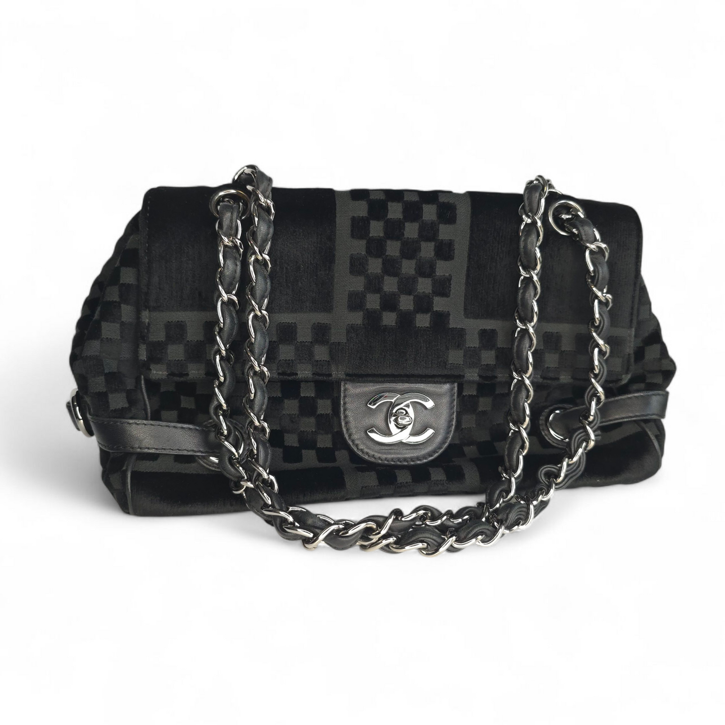 CC Velvet Checkered Flap Bag-Chanel-Reluxe Vault