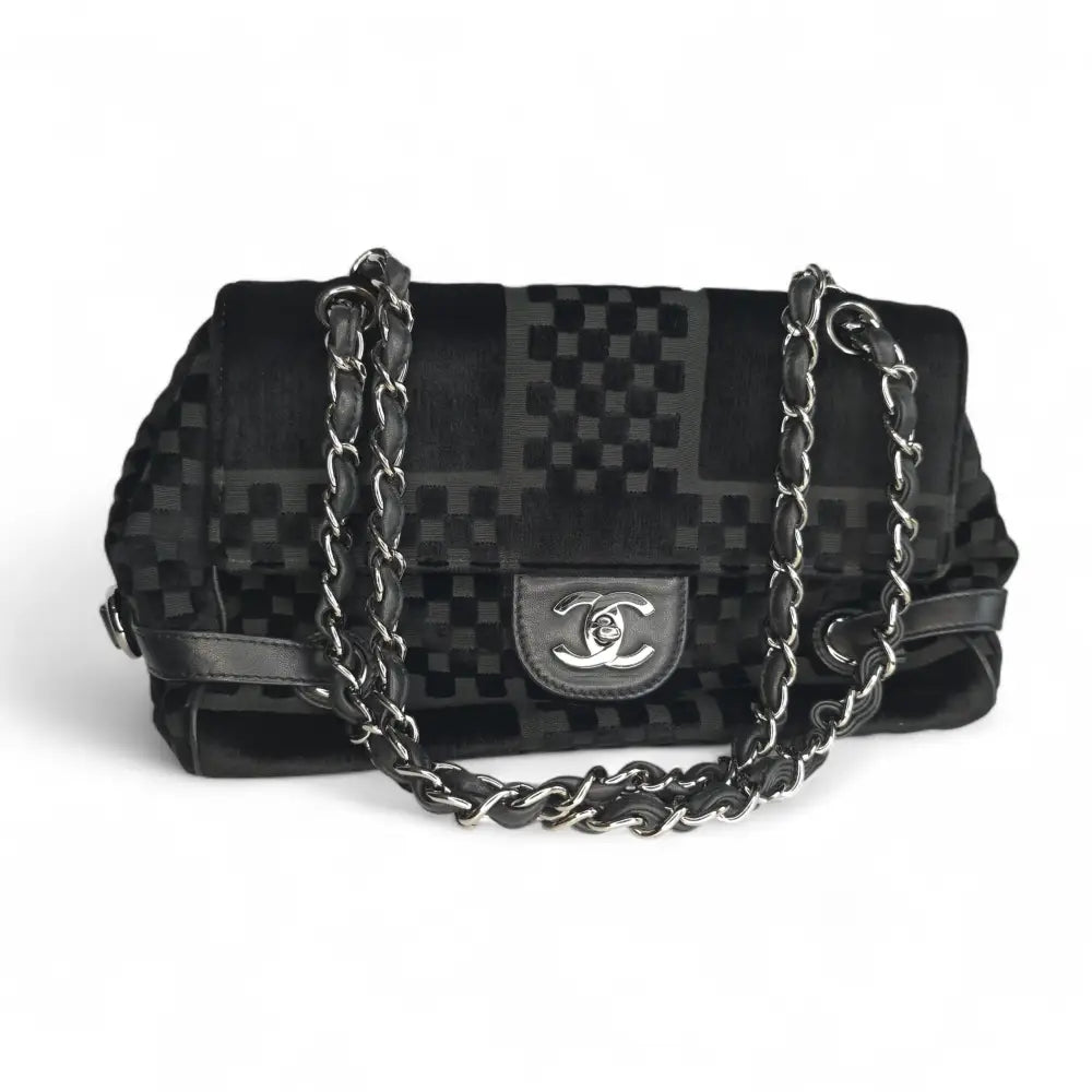CC Velvet Checkered Flap Bag-Chanel-Reluxe Vault