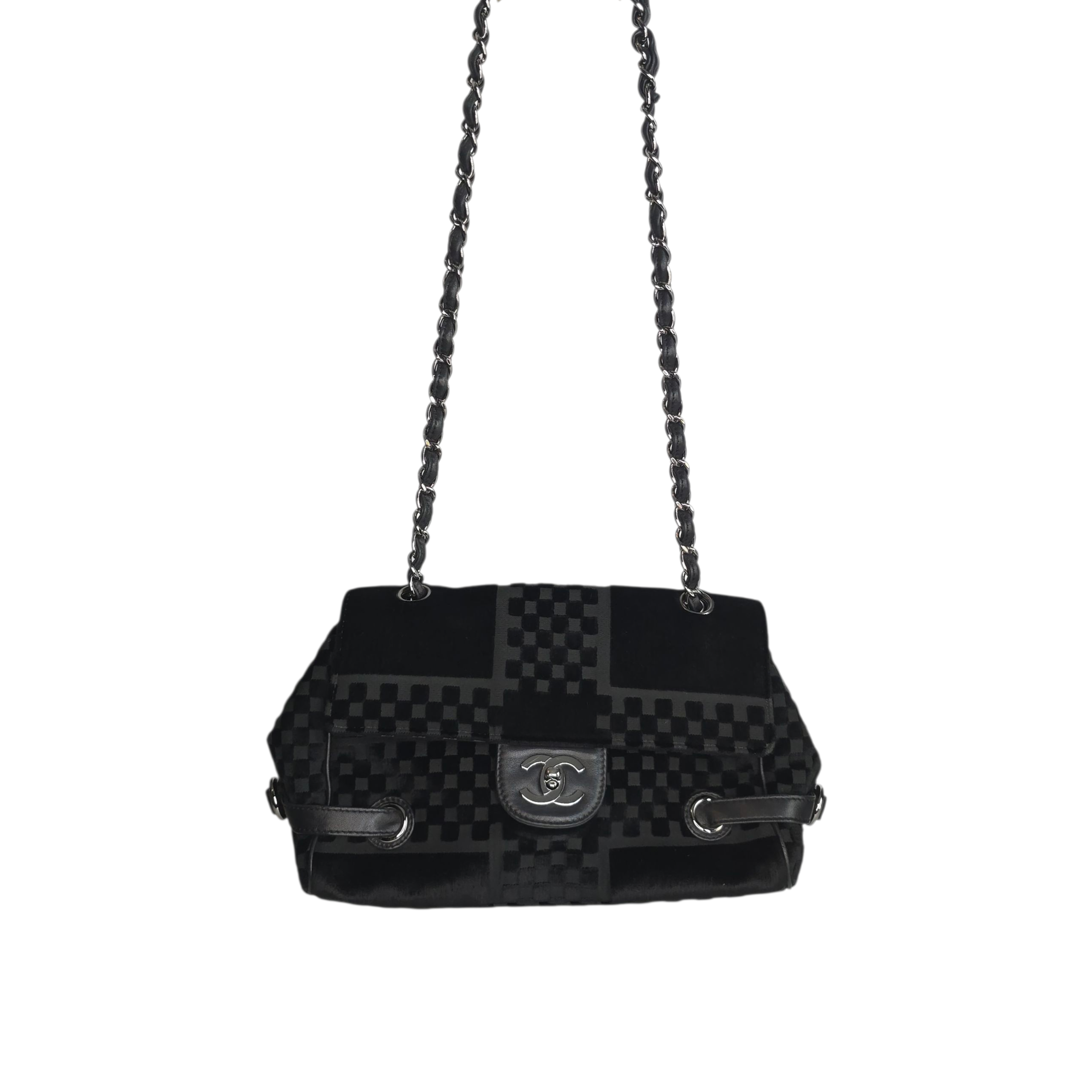 CC Velvet Checkered Flap Bag-Chanel-Reluxe Vault