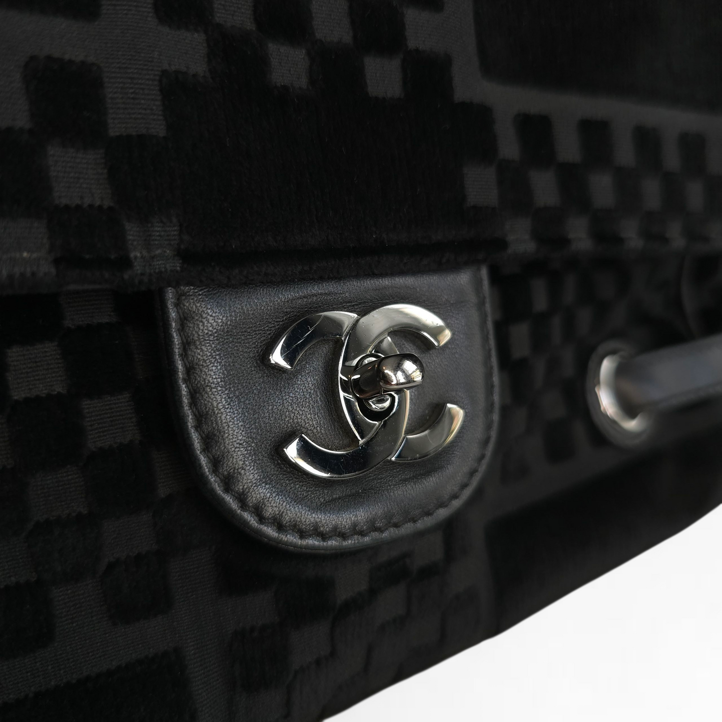 CC Velvet Checkered Flap Bag-Chanel-Reluxe Vault