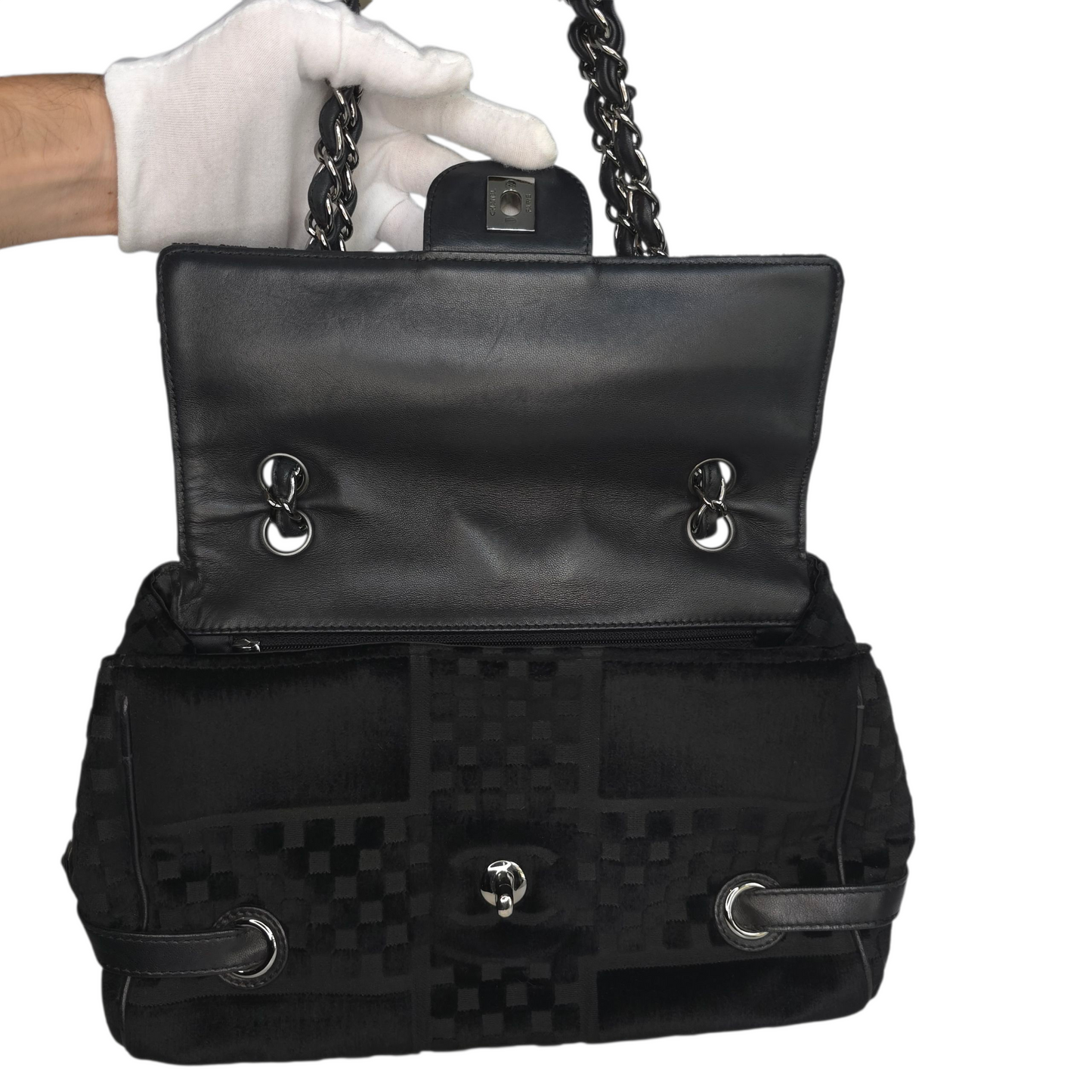 CC Velvet Checkered Flap Bag-Chanel-Reluxe Vault