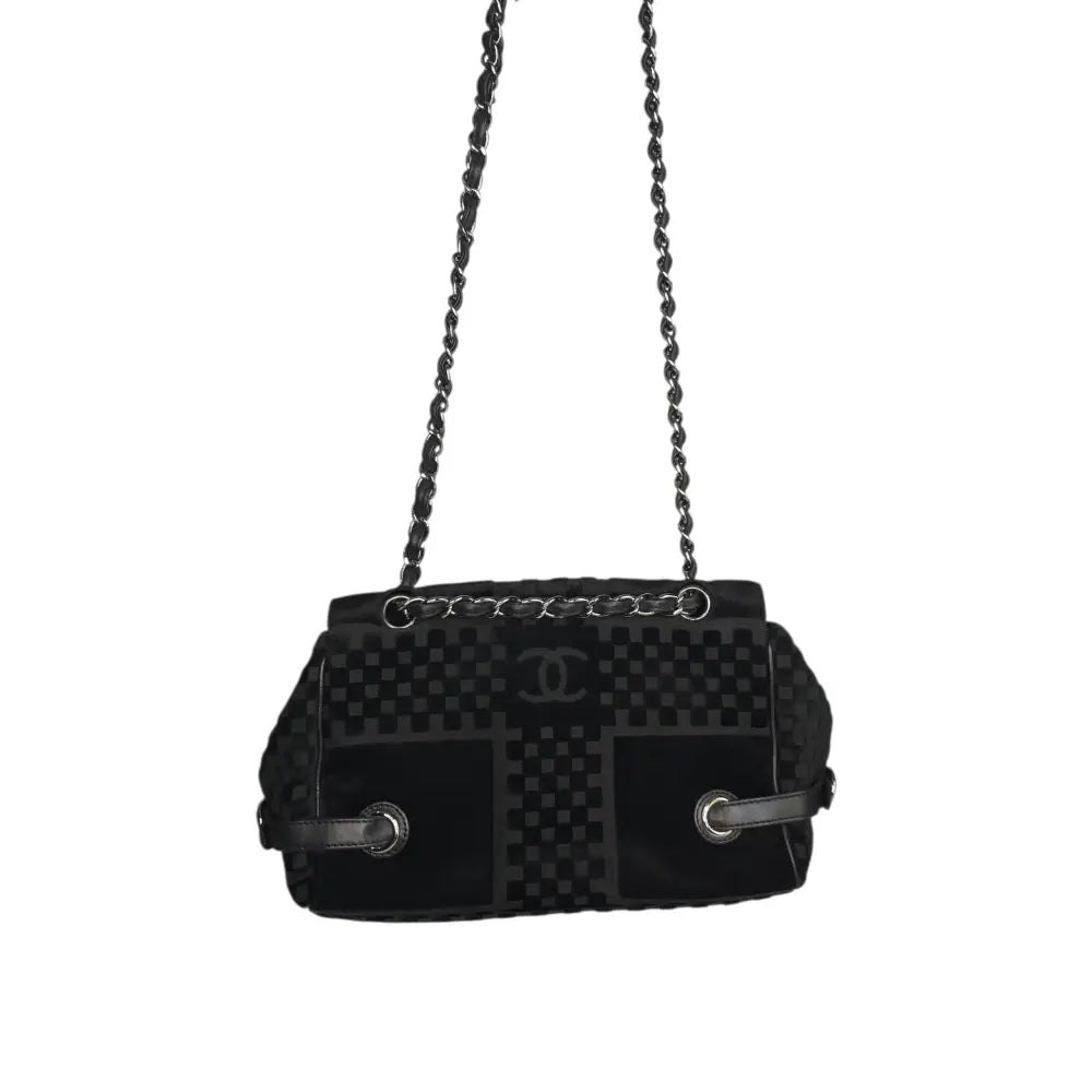 CC Velvet Checkered Flap Bag-Chanel-Reluxe Vault