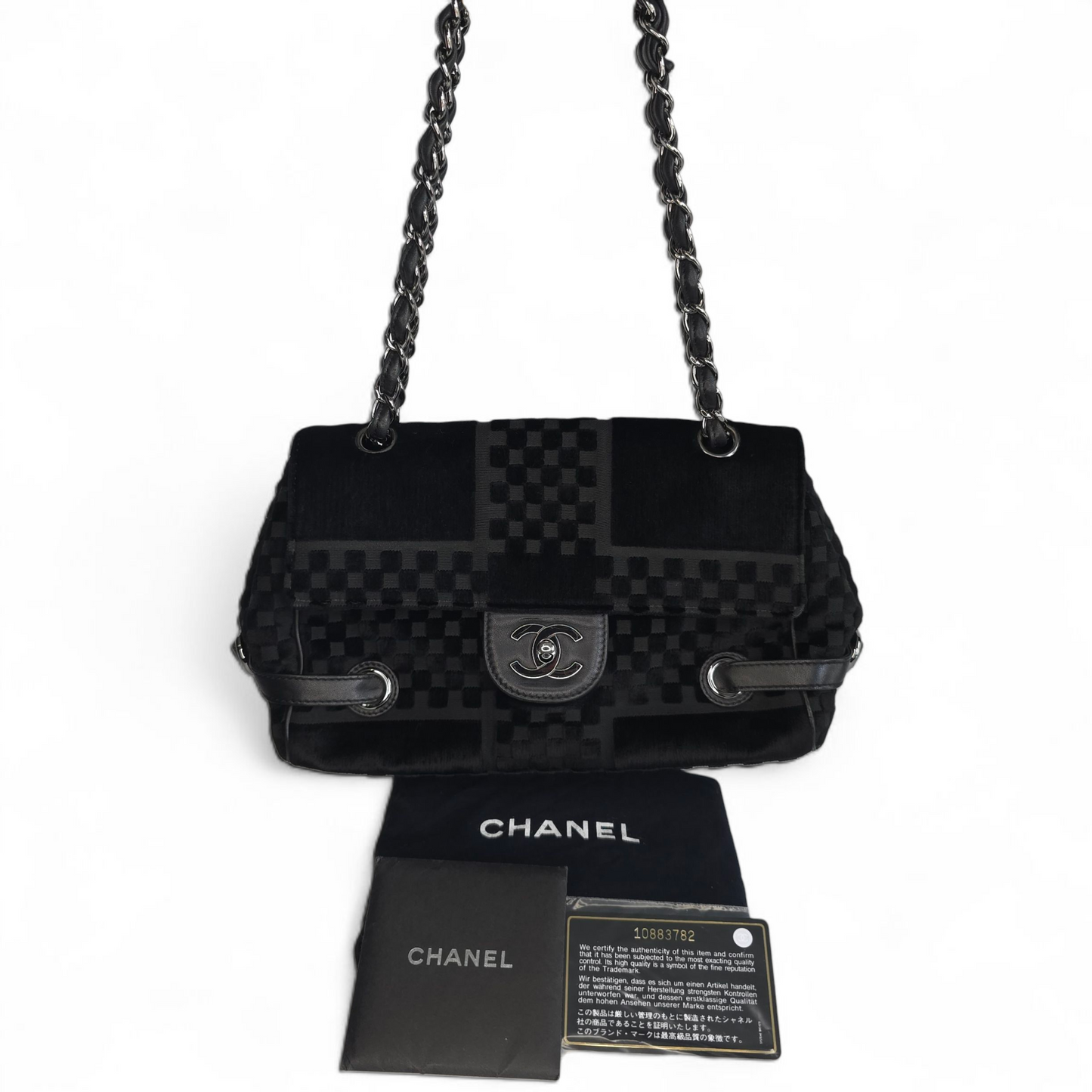 CC Velvet Checkered Flap Bag-Chanel-Reluxe Vault