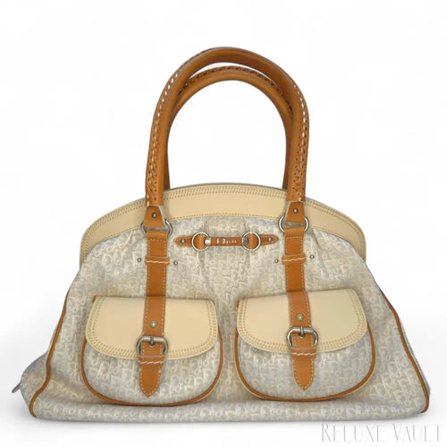 Load image 1 in gallery view. Vintage Large Diorissimo Trotter Canvas My Dior Frame Pocket handbag